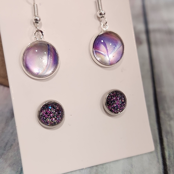 Chic Silver and Purple Earrings Set - Picture 6 of 10